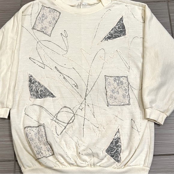 Rare early 90s or late 80s puff puffy paint geometric crew neck sweatshirt - Picture 1 of 8
